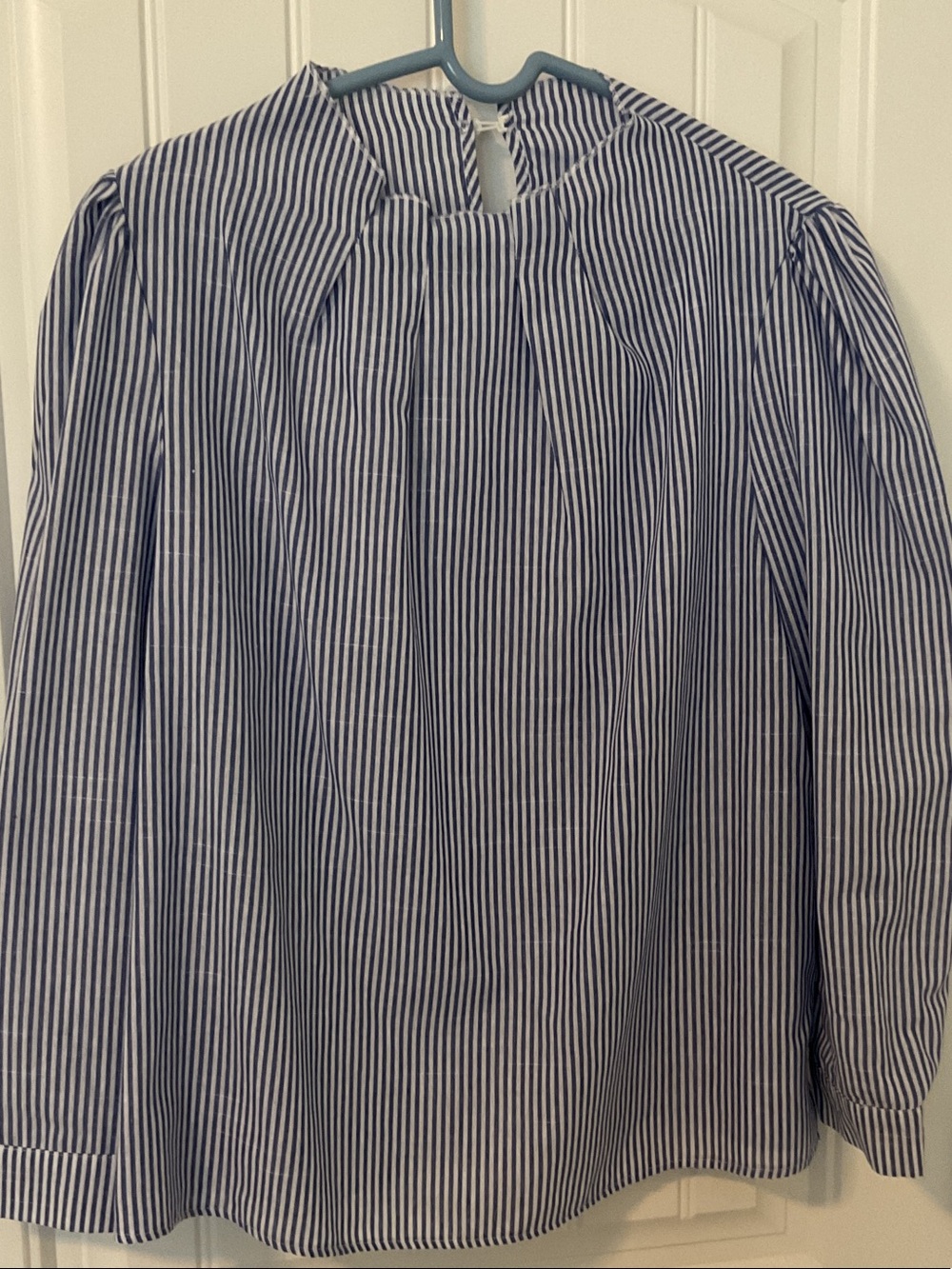 SHEIN Blue and White Striped Long Sleeve Blouse